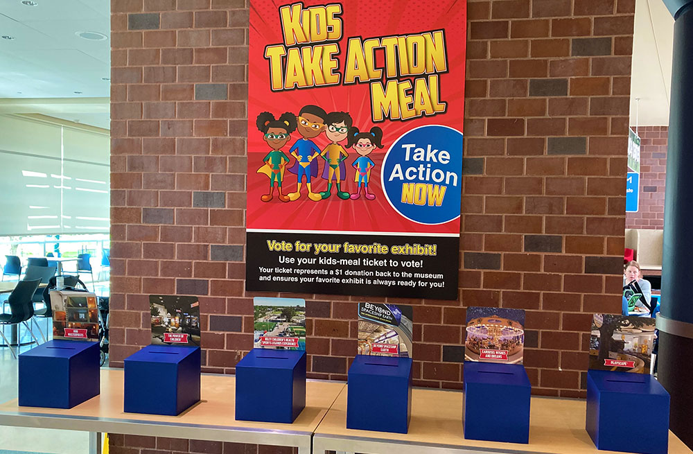 Kids Take Action Meal voting station inside the Food Court at The Children's Museum of Indianapolis